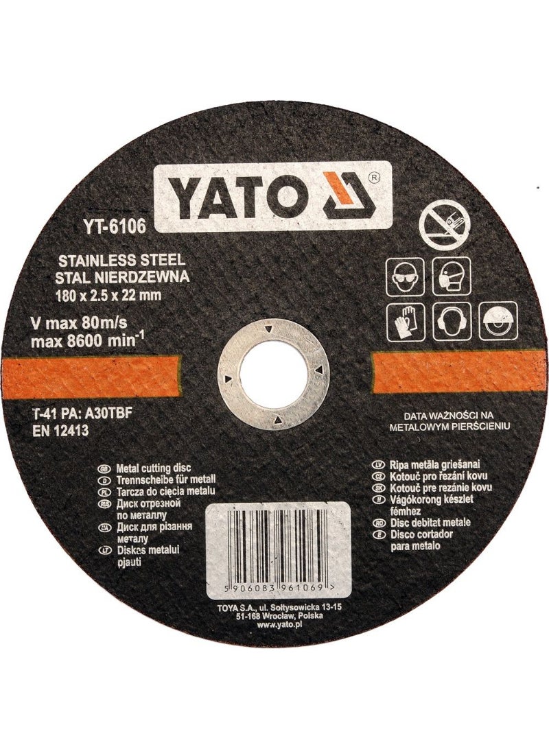 YATO Inox Cutting Disc 180x2.5x22mm YT-6106