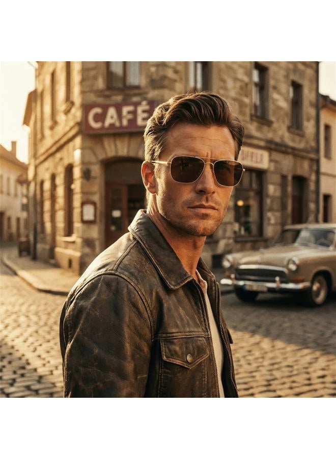 The Fresh Sunglasses for Men, Polarized, Rectangular Metal Frame, Ultra Lightweight, UV400 Protection (1-Gold, Brown), 1-gold, 59.5 mm - Image 2