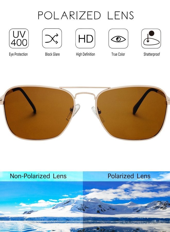 The Fresh Sunglasses for Men, Polarized, Rectangular Metal Frame, Ultra Lightweight, UV400 Protection (1-Gold, Brown), 1-gold, 59.5 mm - Image 4