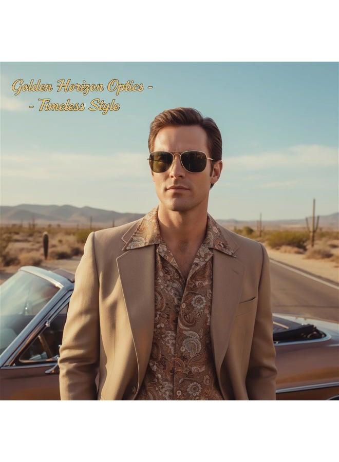 The Fresh Sunglasses for Men, Polarized, Rectangular Metal Frame, Ultra Lightweight, UV400 Protection (1-Gold, Brown), 1-gold, 59.5 mm - Image 3