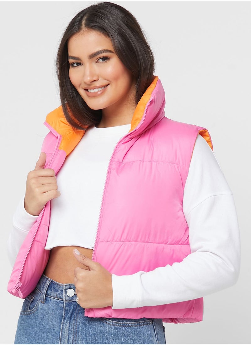 ONLY - Colour Block Puffer Vest Jacket - Image 1