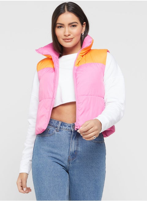 Colour Block Puffer Vest Jacket