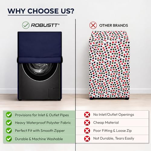 Robustt Front Load Fully Automatic Washing Machine Cover for 6 kg, 6.5 kg, 7kg & 7.5 kg (Navy Blue) | Waterproof & Dustproof Polyester Fabric with Zipper | Protection Cover | 59 x 59 x 86 cms - Image 5