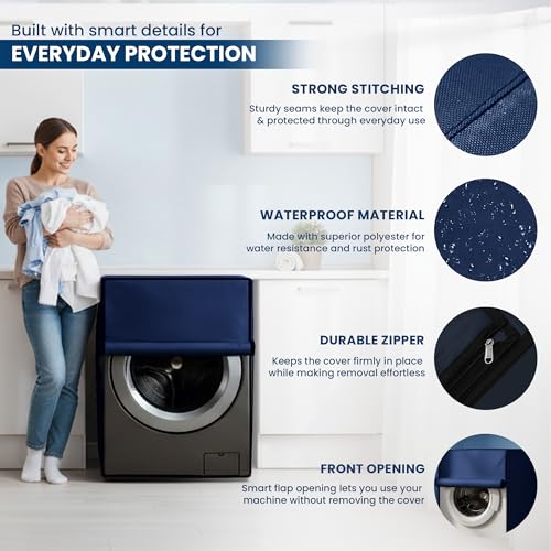 Robustt Front Load Fully Automatic Washing Machine Cover for 6 kg, 6.5 kg, 7kg & 7.5 kg (Navy Blue) | Waterproof & Dustproof Polyester Fabric with Zipper | Protection Cover | 59 x 59 x 86 cms - Image 2