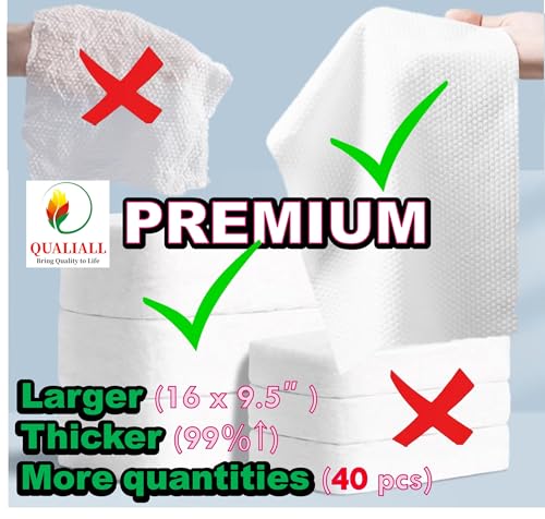 QUALIALL Premium Disposable Washcloths for travel, 40pcs Portable Disposable Pure Cotton Compressed Towels for Face Hand Washing, Thick Large, Reusable Compact, for traveling Camping, Hiking, Backpacking - Image 3