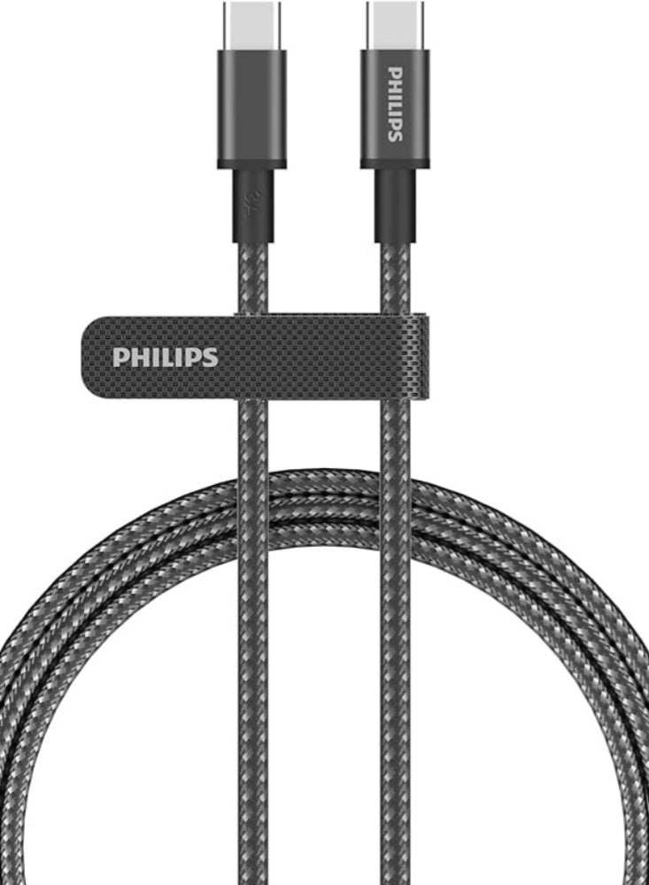 Philips USB-C to USB-C Cable 2m 60W PD (DLC5060C/00) – Fast Charging & Data Sync, Braided Design – Black - Image 1