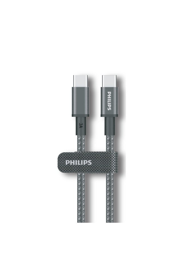 Philips USB-C to USB-C Cable 2m 60W PD (DLC5060C/00) – Fast Charging & Data Sync, Braided Design – Black - Image 3