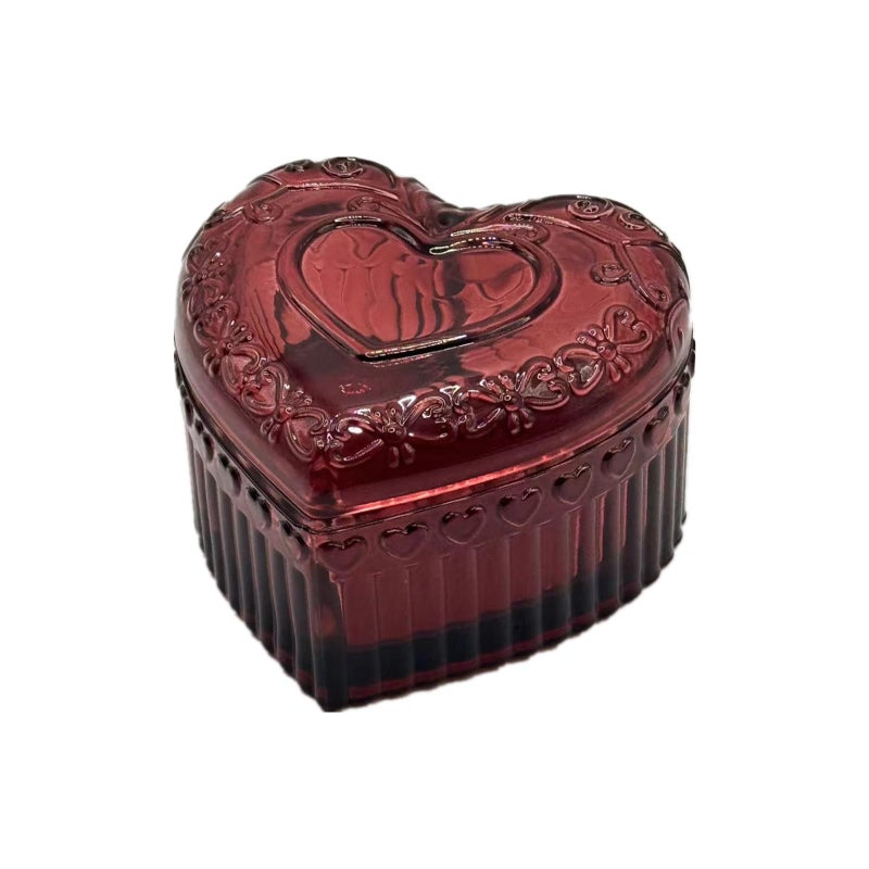 WHSLILR Glass Jewelry Box Heart Shape Cute Box for Storage Ring Earring Trinket Vintage Jewelry Organizer Decorative Gift for Women Girls-GRB003-Red - Image 3
