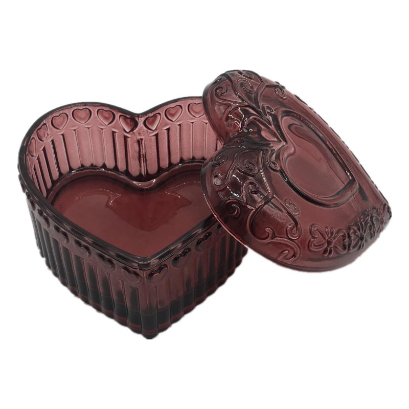 WHSLILR Glass Jewelry Box Heart Shape Cute Box for Storage Ring Earring Trinket Vintage Jewelry Organizer Decorative Gift for Women Girls-GRB003-Red - Image 1