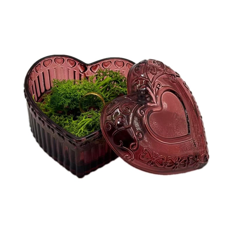 WHSLILR Glass Jewelry Box Heart Shape Cute Box for Storage Ring Earring Trinket Vintage Jewelry Organizer Decorative Gift for Women Girls-GRB003-Red - Image 5