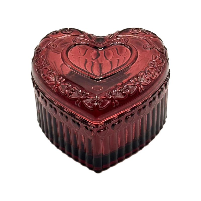 WHSLILR Glass Jewelry Box Heart Shape Cute Box for Storage Ring Earring Trinket Vintage Jewelry Organizer Decorative Gift for Women Girls-GRB003-Red - Image 2