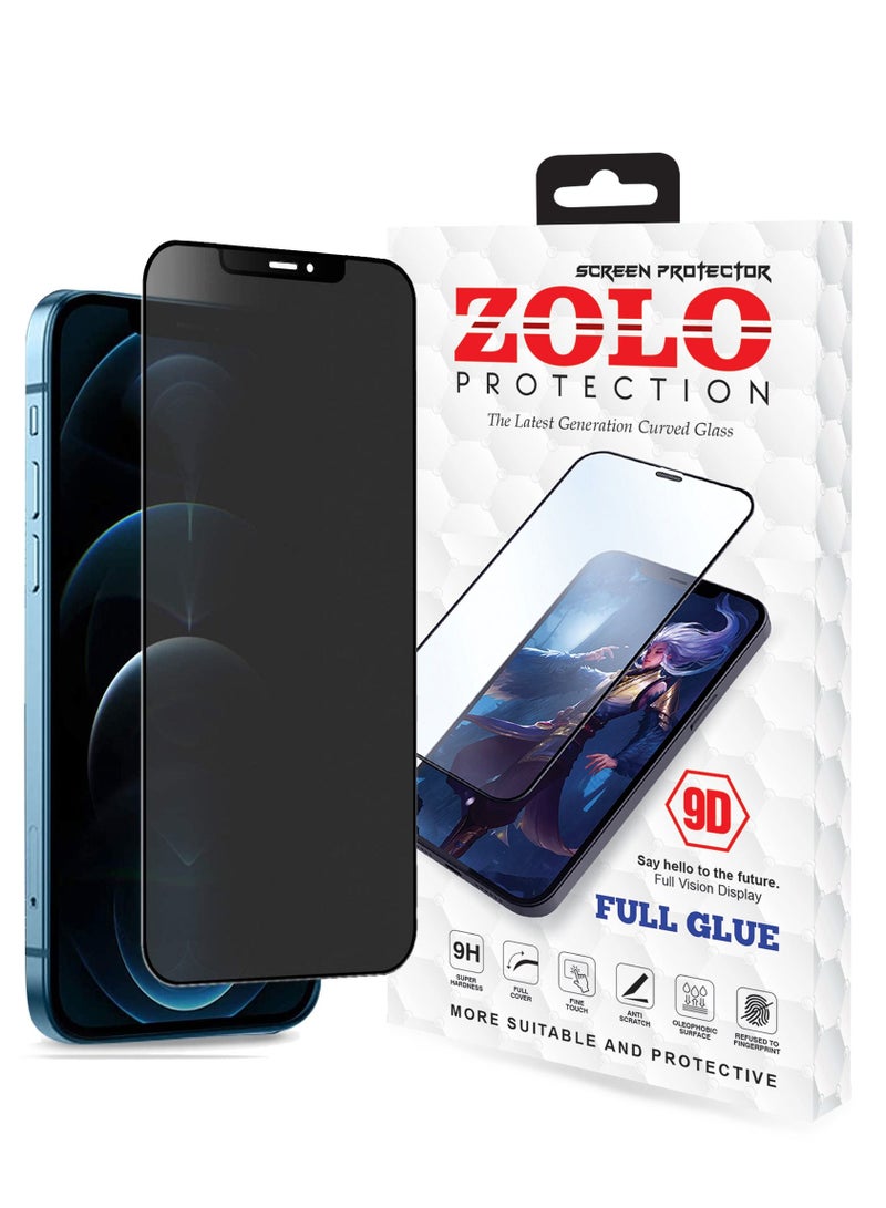 Zolo واقي شاشة Zolo Anti-Spy Anti-Fingerprint Matt Privacy 9D من الزجاج المقوى لهاتف Apple iPhone 13 mini باللون الأسود - Image 1