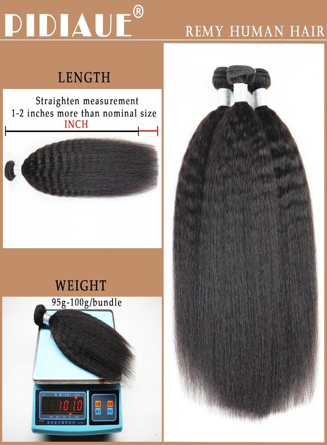 PIDIAUE Yaki Straight Bundles Human Hair 16 18 20 inch Kinky Straight 3 Bundles Weave Real Unprocessed Brazilian Remy Hair Extensions Natural Color - Image 3