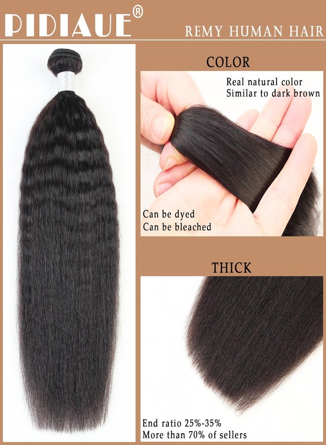 PIDIAUE Yaki Straight Bundles Human Hair 16 18 20 inch Kinky Straight 3 Bundles Weave Real Unprocessed Brazilian Remy Hair Extensions Natural Color - Image 2