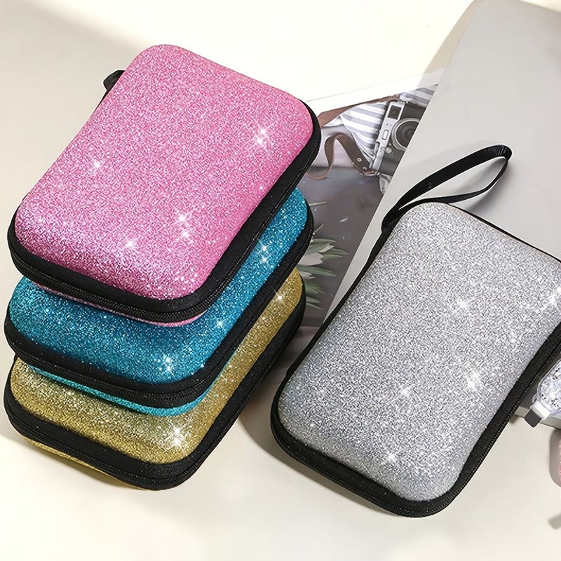 Purple EVA Portable Hard Case For Data Cable Charger Headphone Storage With Mesh Pocket - Image 1