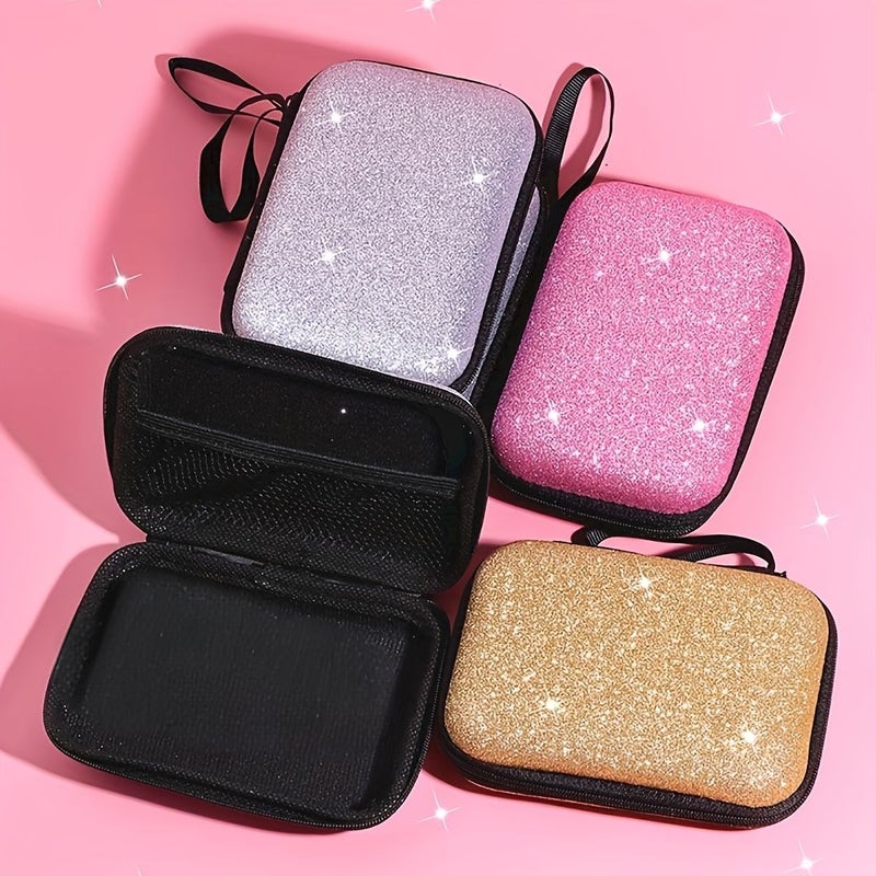 Purple EVA Portable Hard Case For Data Cable Charger Headphone Storage With Mesh Pocket - Image 2