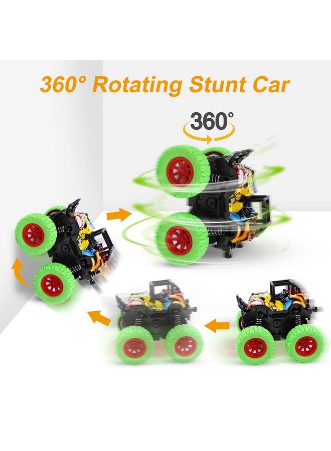 M SANMERSEN Monster Truck Toys for Ages 2-4, Friction Cars for Toddlers 1-3 Push and Go 360° Rotating Stunt Car for 2+ Year Old Boys Girls Gifts (4 Pack - Blue/Green/Red/Yellow) - Image 2