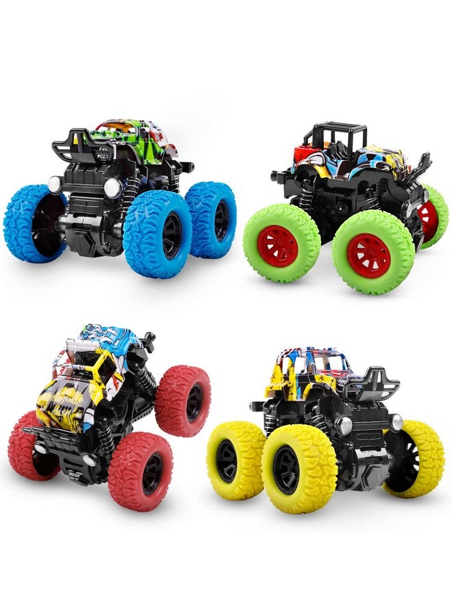 M SANMERSEN Monster Truck Toys for Ages 2-4, Friction Cars for Toddlers 1-3 Push and Go 360° Rotating Stunt Car for 2+ Year Old Boys Girls Gifts (4 Pack - Blue/Green/Red/Yellow) - Image 1