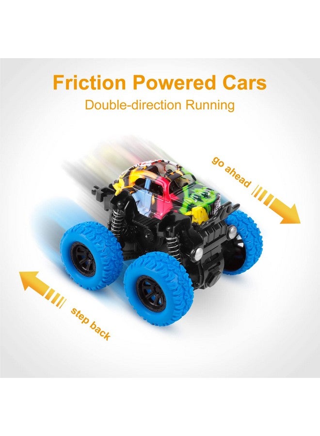 M SANMERSEN Monster Truck Toys for Ages 2-4, Friction Cars for Toddlers 1-3 Push and Go 360° Rotating Stunt Car for 2+ Year Old Boys Girls Gifts (4 Pack - Blue/Green/Red/Yellow) - Image 4
