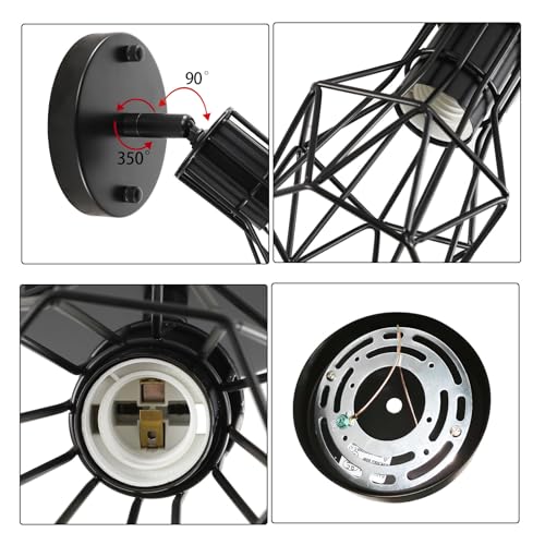 BANGANMA Industrial Hardwired Wall Sconces Set of Two, Small Farmhouse Wire Cage Wall Lighting Sconce, Wall Lights for Living Room Bedroom Bathroom Hallway - Image 3