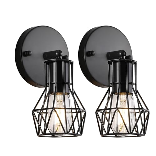 BANGANMA Industrial Hardwired Wall Sconces Set of Two, Small Farmhouse Wire Cage Wall Lighting Sconce, Wall Lights for Living Room Bedroom Bathroom Hallway - Image 1