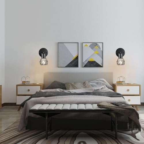 BANGANMA Industrial Hardwired Wall Sconces Set of Two, Small Farmhouse Wire Cage Wall Lighting Sconce, Wall Lights for Living Room Bedroom Bathroom Hallway - Image 4