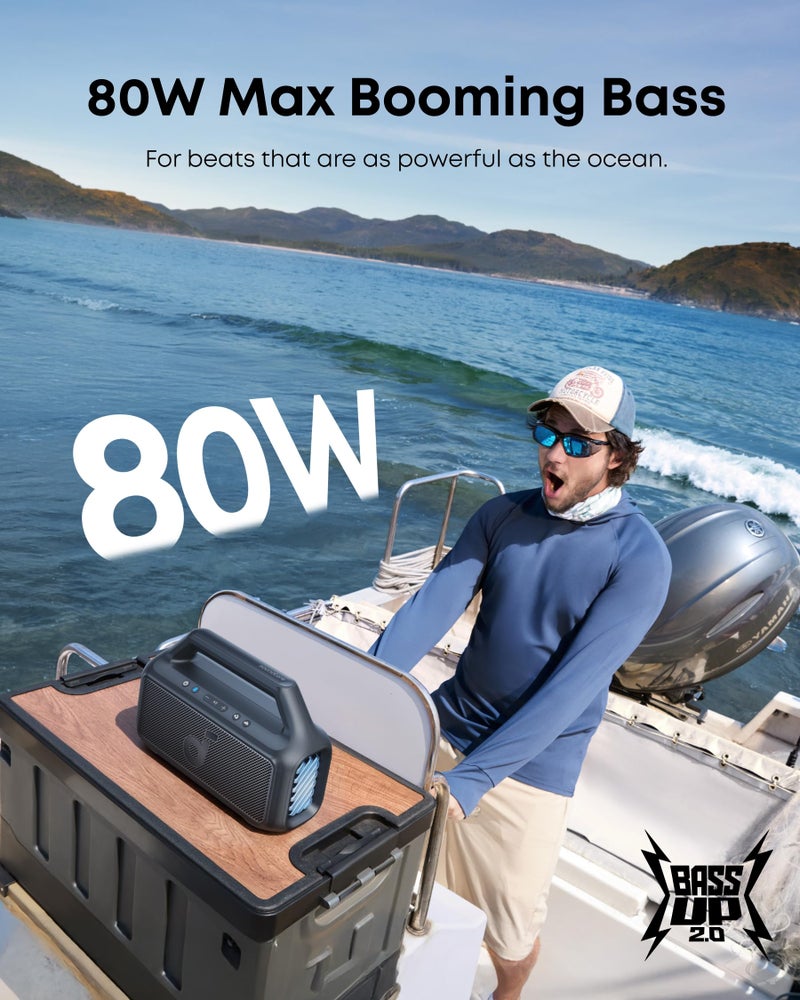 Soundcore Boom 2 Outdoor Speaker, 80W, Subwoofer, BassUp 2.0, 24H Playtime, IPX7 Waterproof, Floatable, RGB Lights, USB-C, Custom EQ, Bluetooth 5.3, Portable for Outdoors, Camping (Renewed) - Image 2