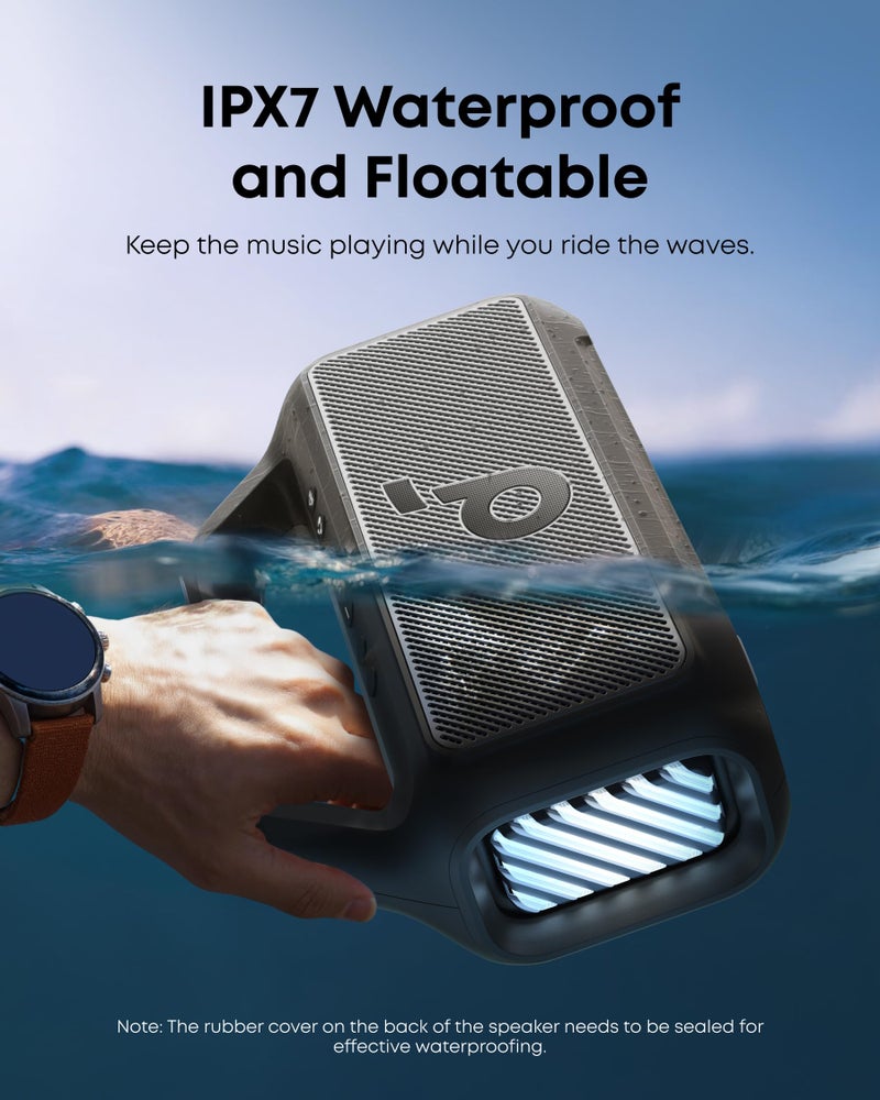 Soundcore Boom 2 Outdoor Speaker, 80W, Subwoofer, BassUp 2.0, 24H Playtime, IPX7 Waterproof, Floatable, RGB Lights, USB-C, Custom EQ, Bluetooth 5.3, Portable for Outdoors, Camping (Renewed) - Image 3