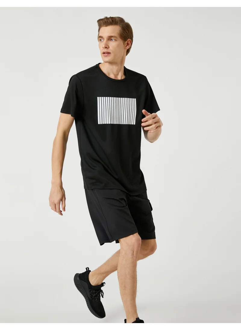 كوتون Striped Sports T-Shirt Crew Neck Short Sleeve