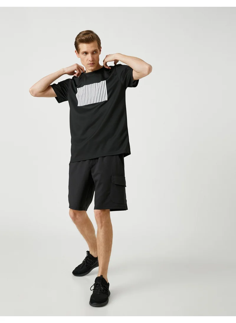 كوتون Striped Sports T-Shirt Crew Neck Short Sleeve