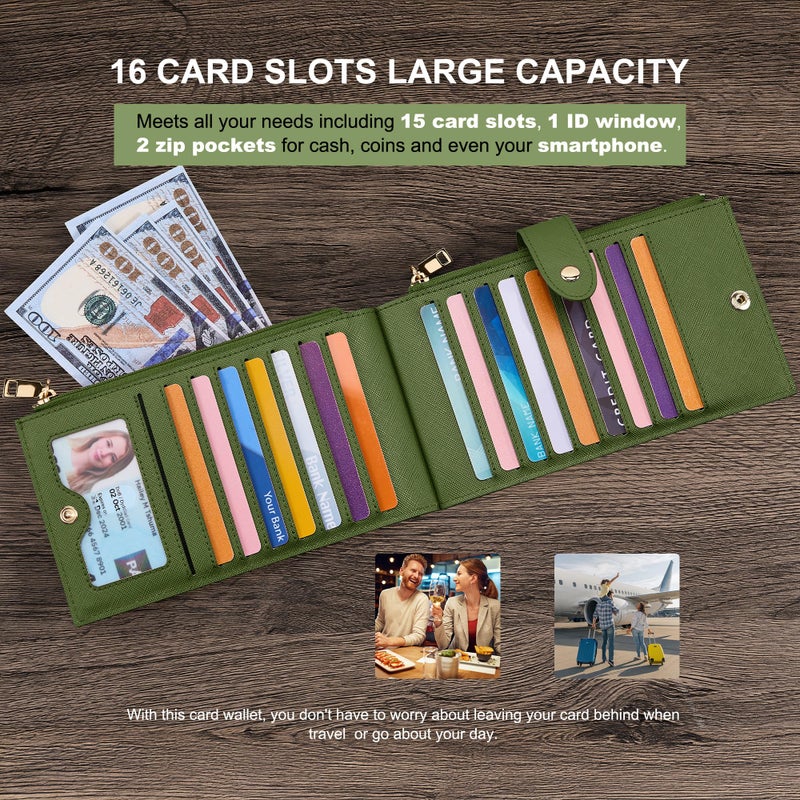 Travelambo RFID Wallet Women Large Size Bifold Multi Card Wallet Case with Zipper Pocke Credit Card Holder for Women - Image 5