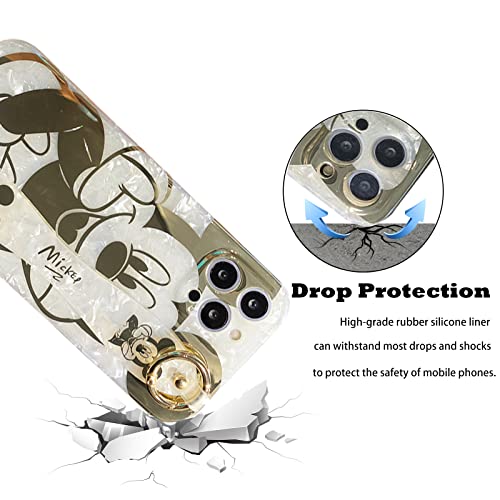 Hosiss Cartoon Case for iPhone 13 Pro 6.1" with HD Screen Protector, Mickey Mouse with Wrist Strap Kickstand Metal Chain Strap Soft TPU Shockproof Protective for Girls Women - Image 3