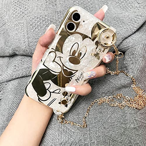 Hosiss Cartoon Case for iPhone 13 Pro 6.1" with HD Screen Protector, Mickey Mouse with Wrist Strap Kickstand Metal Chain Strap Soft TPU Shockproof Protective for Girls Women - Image 4