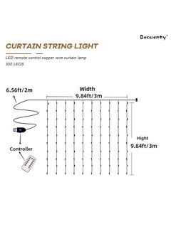 إيروريكس 3M*3M ستائر سلسلة أضواء 300 LED تعمل بالطاقة USB أضواء خرافية قابلة للتعتيم مع 8 أوضاع إضاءة عن بعد أضواء سلسلة مقاومة للماء لحفلات الزفاف والحديقة ديكور رمضان ملون  - Image 2
