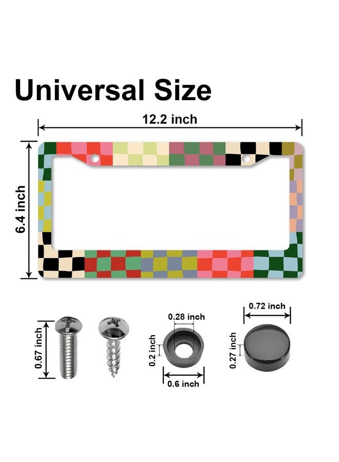 DGDRHZ Checkered License Plate Frames，Checkered Car Accessories for Women，Cute Licens,e Plate Holder，Aluminum License Plate Frame Fits Standard US Vehicles Size 12.2 x 6 Inch (Multicolor-2pcs) - Image 2