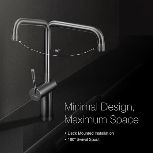 Hindware Italian Collection Single Lever Sink Mixer with Swivel Spout for Kitchen| Deck Mount|Made of Stainless Steel| Gun Metal Finish| Slim Lever Operated| Evinco Range| 5-Year Manufacturer Warranty - Image 4