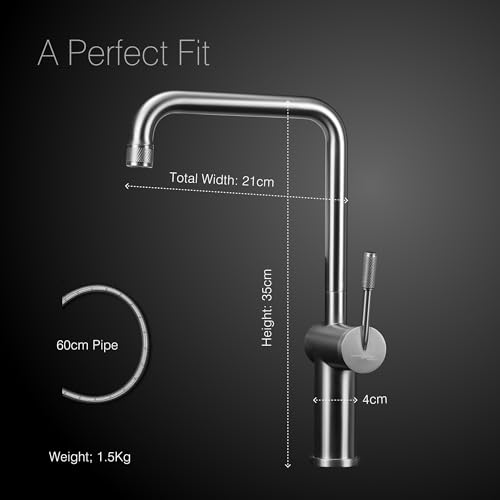 Hindware Italian Collection Single Lever Sink Mixer with Swivel Spout for Kitchen| Deck Mount|Made of Stainless Steel| Gun Metal Finish| Slim Lever Operated| Evinco Range| 5-Year Manufacturer Warranty - Image 5
