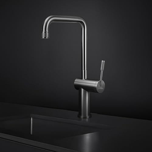 Hindware Italian Collection Single Lever Sink Mixer with Swivel Spout for Kitchen| Deck Mount|Made of Stainless Steel| Gun Metal Finish| Slim Lever Operated| Evinco Range| 5-Year Manufacturer Warranty - Image 1