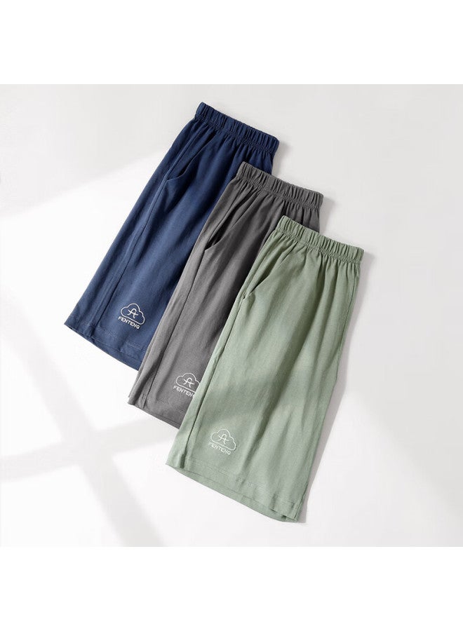 Fenton Fenteng Men'S Sleep Shorts, Summer Pure Cotton Shorts, Sports Casual Five-Point Pants, All-Cotton Loungewear, Army Green, L - Image 4