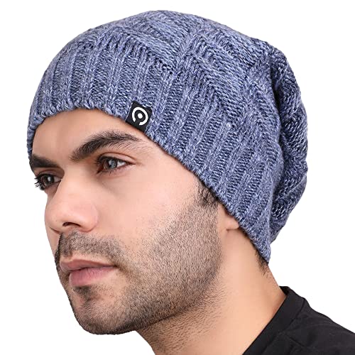 Coreteq Unisex Melange Long Slouchy Woollen Beanie Winter Cap (Everyday Blue, Free Size, Pack of 1) - Image 1