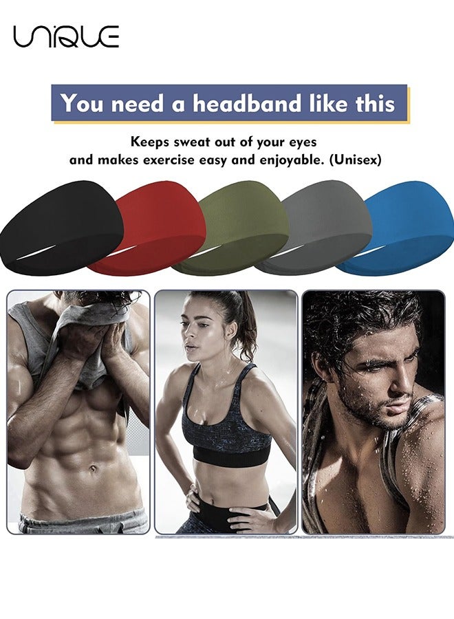 Unique Sports Headbands for Men (5 Pack),Moisture Wicking Workout Headband, Sweatband Headbands for Running,Cycling,Football,Yoga,Hairband for Women and Men  - Image 3