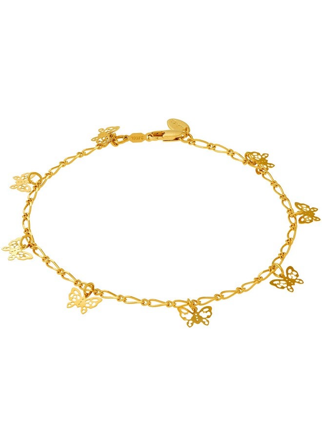 Lifetime Jewelry 24K Gold Plated Butterfly Ankle Bracelet To Wear At Party Or Beach For Women And Teen Girls Cute Durable Anklet 9 10 And 11 Inches Made In Usa (9.0)  - Image 1