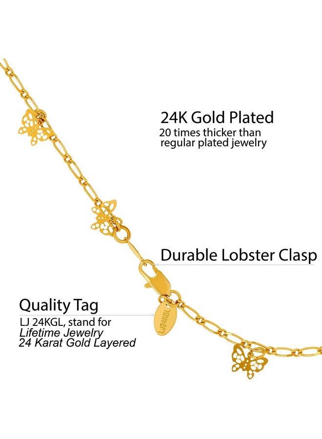 Lifetime Jewelry 24K Gold Plated Butterfly Ankle Bracelet To Wear At Party Or Beach For Women And Teen Girls Cute Durable Anklet 9 10 And 11 Inches Made In Usa (9.0)  - Image 4