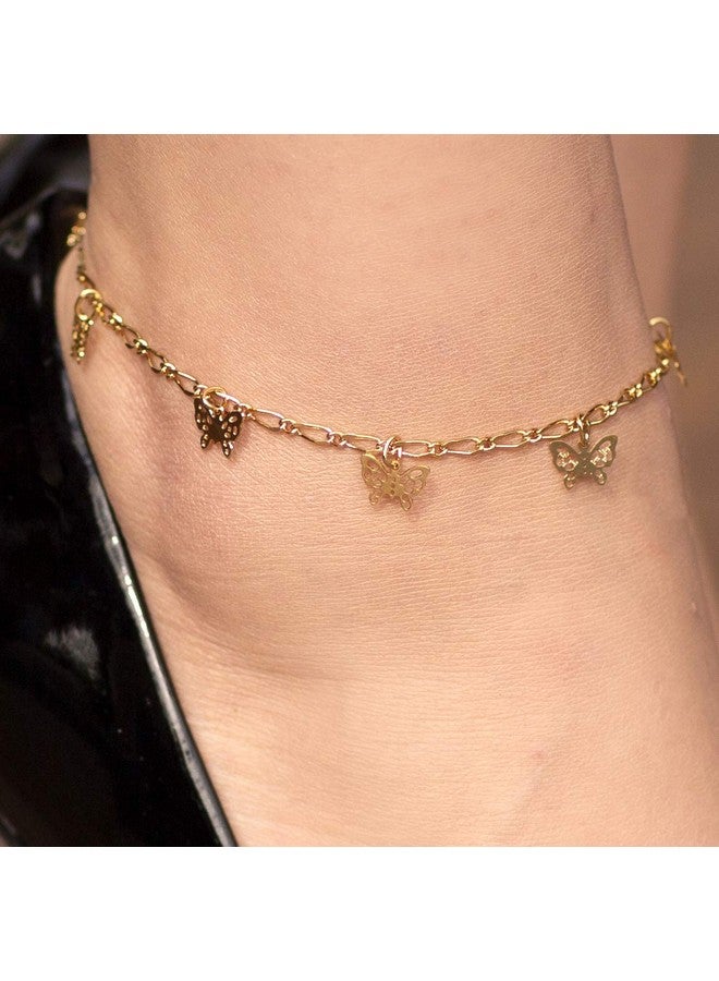 Lifetime Jewelry 24K Gold Plated Butterfly Ankle Bracelet To Wear At Party Or Beach For Women And Teen Girls Cute Durable Anklet 9 10 And 11 Inches Made In Usa (9.0)  - Image 2