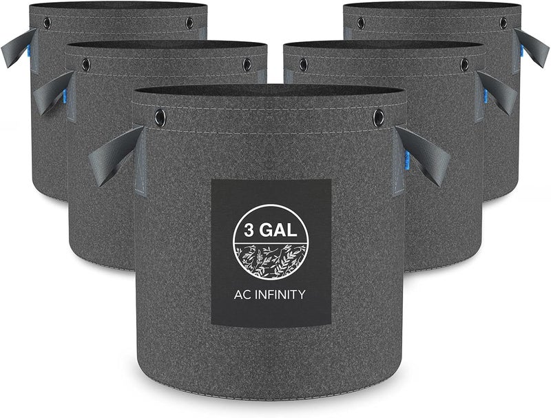 AC Infinity Heavy Duty Fabric Pots, 3 Gallon Aeration Reusable Grow Bags 5-Pack with 500G Thick Nonwoven Fabric and Multi-Purpose Rings, for Low Stress Plant Training Fruits, Vegetables, and Flowers - Image 1