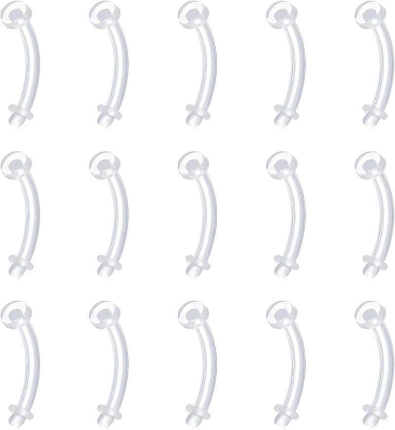 FECTAS 16G 14G Clear Flexible Plastic Daith Rook Earrings Eyebrow Rings Curved Barbells Belly Piercing Retainers 15PCS - Image 1