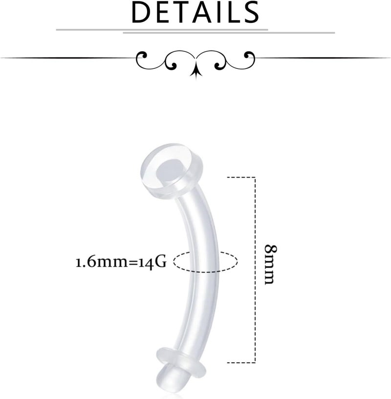 FECTAS 16G 14G Clear Flexible Plastic Daith Rook Earrings Eyebrow Rings Curved Barbells Belly Piercing Retainers 15PCS - Image 2