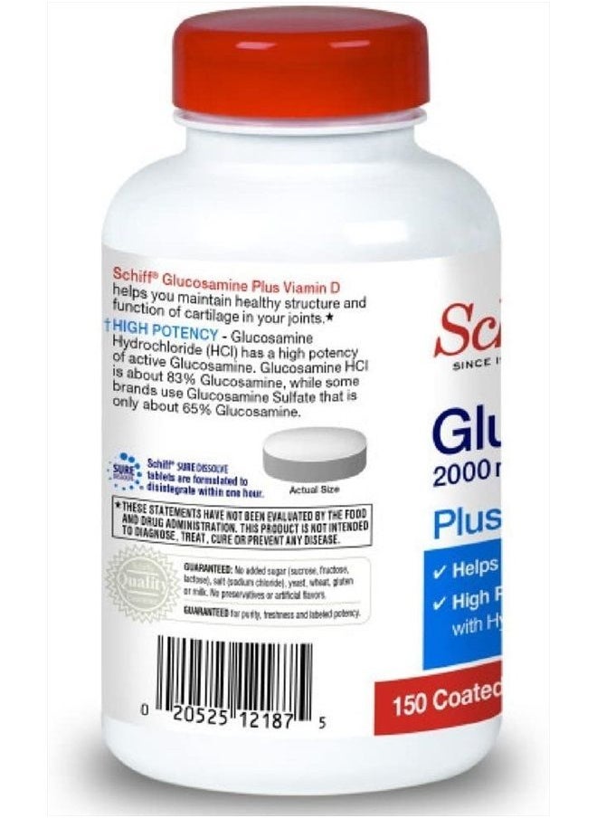 Schiff - Glucosamine with Vitamin D3 & Hyaluronic Acid, 2000mg of Glucosamine, Joint Care Supplement Helps Lubricate & Protect Joints*, 150 Count (Pack of 2) - Image 1