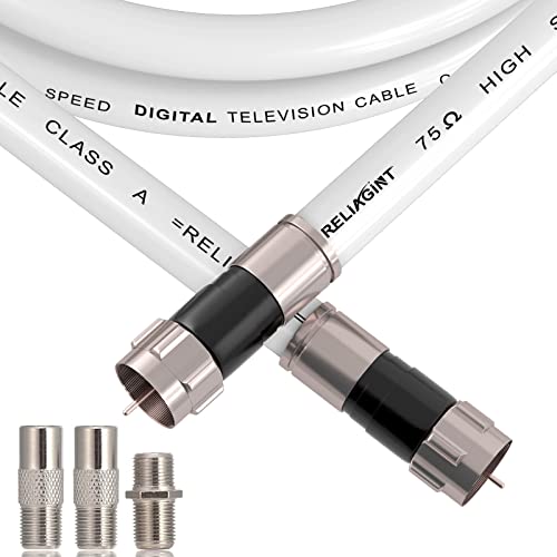 RELIAGINT 35ft RG6 Coaxial Cable White, 75 Ohm Coax Cable with F Connector & F81 Double Female Coupler, Low Loss High-Speed TV Antenna Extension Cord for HD TV, Satellite & Dish - Image 1