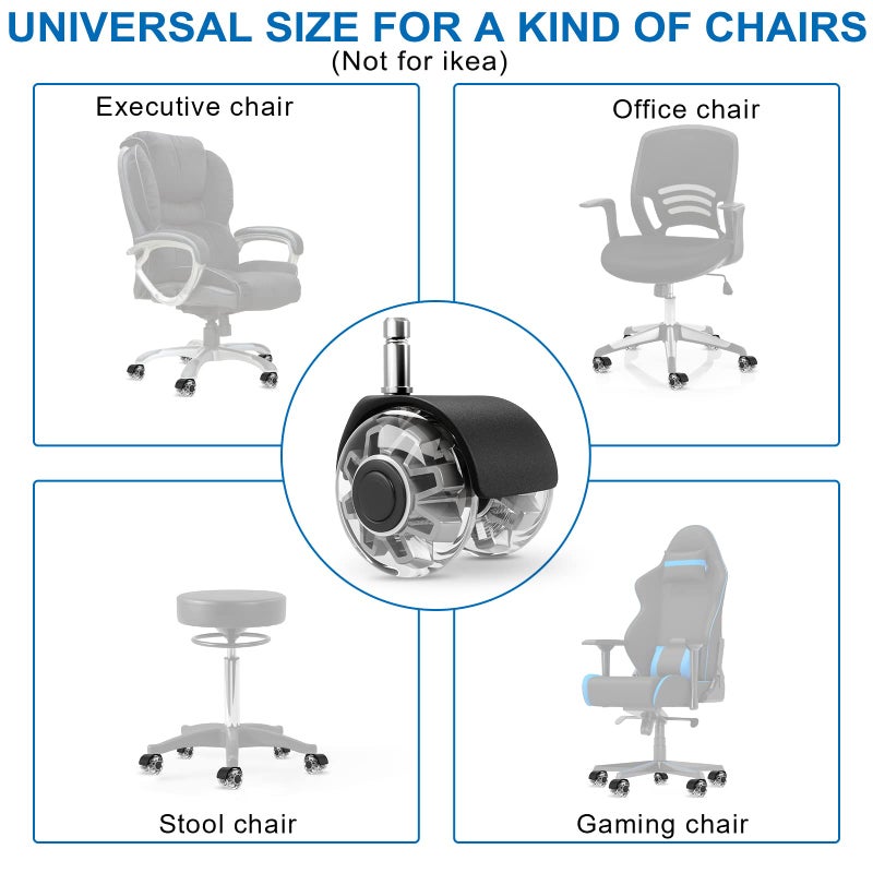 Omyoffice Office Chair Wheels Replacement-2 Inch Heavy Duty Caster Wheels,Quick & Quiet Rolling Chair Casters (Set of 5),Desk Chair Wheels Universal Fit,Safe for All Floor or Carpet - Image 2
